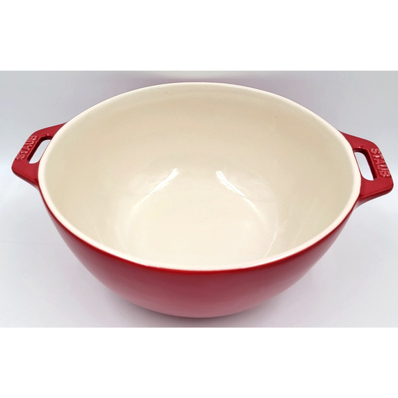 Staub 10" Enamel Cast Iron Mixing Serving Bowl Red Cream Interior France Kitchen - Picture 5 of 9